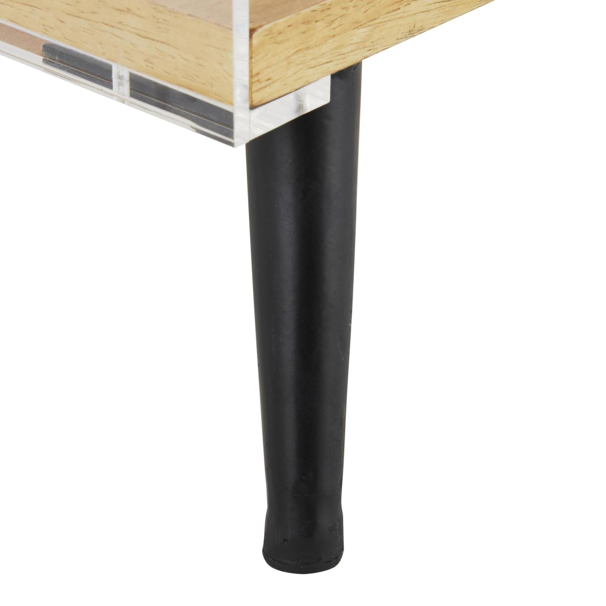23" Clear Acrylic 1-Shelf Accent Table with Wood Base & Black Legs